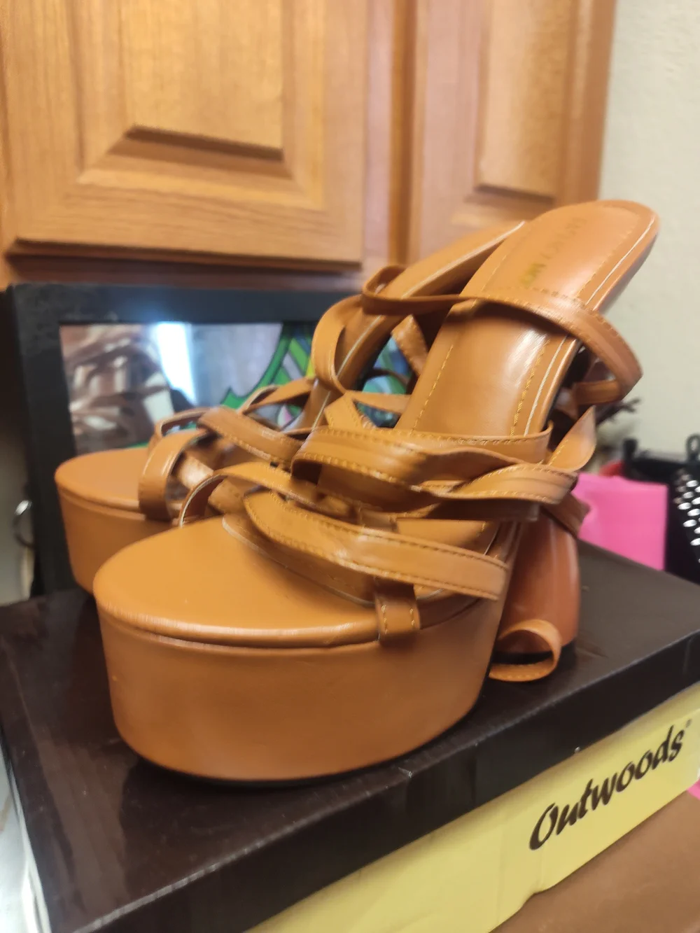 Women’s Tan Platform Strappy Sandals by Fashion Nova, Size 8